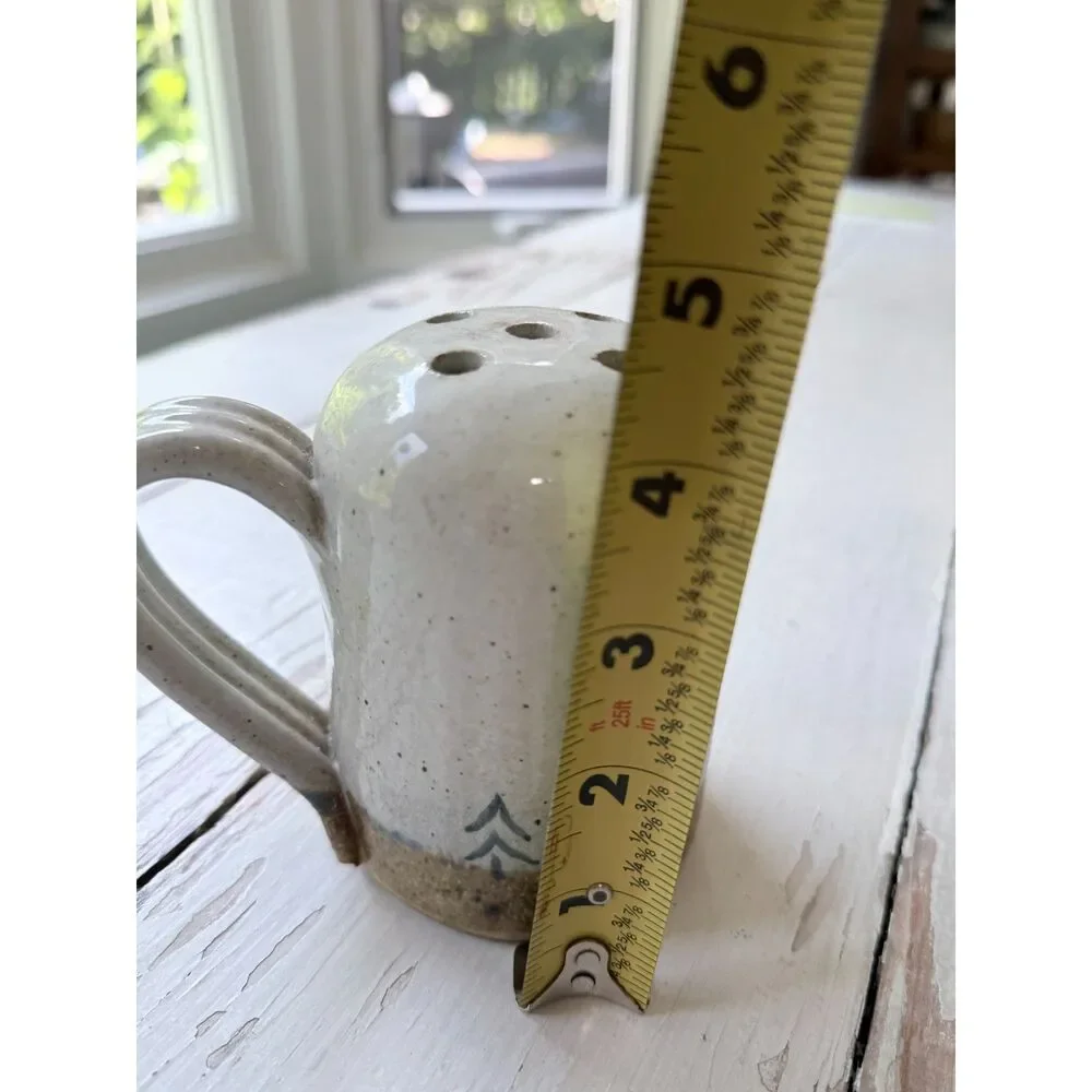 Handmade Stoneware Pottery Flower Frog Mug Vase - Pine Tree Woodland Design